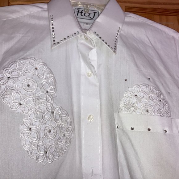 H&J Small Women's Western White Dress Shirt - Picture 2 of 9